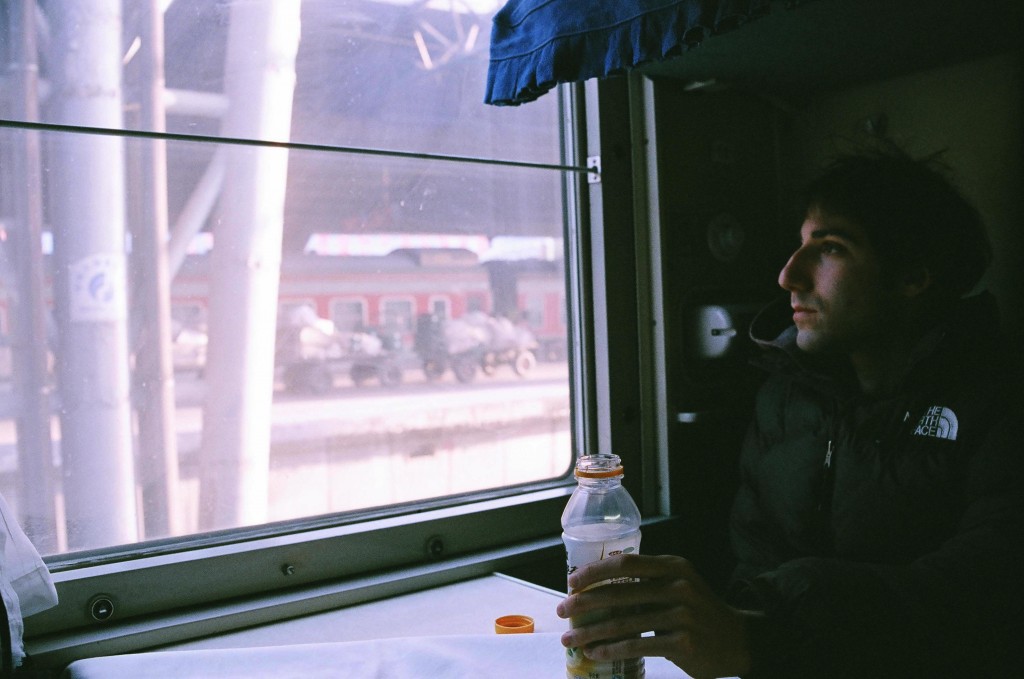 dan on train with window